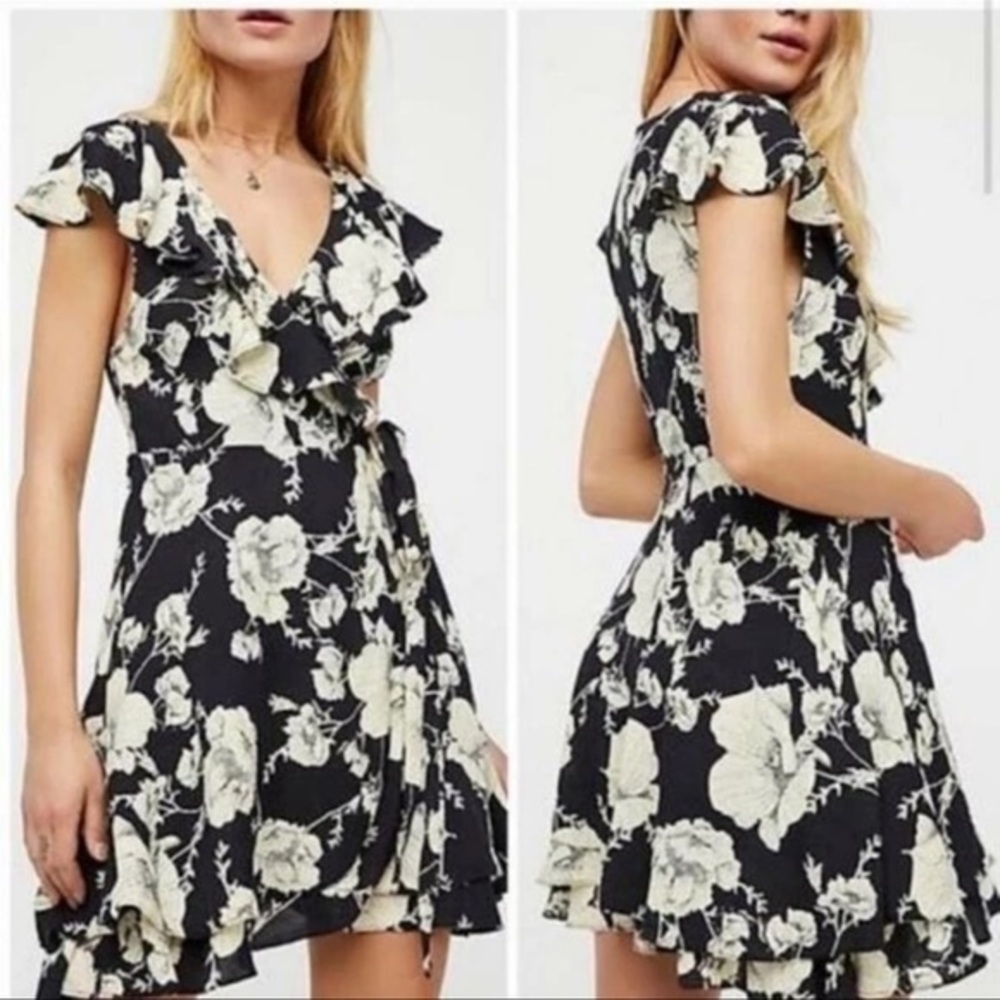 Free People French Quarter Wrap Dress White & Black Floral medium  $130